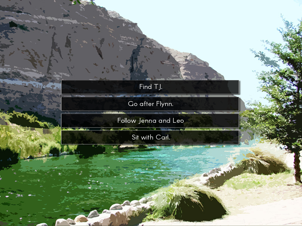 A screenshot from Echo with some options for the player: 