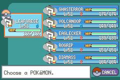 Screenshot: full Pokémon team, all at level 52