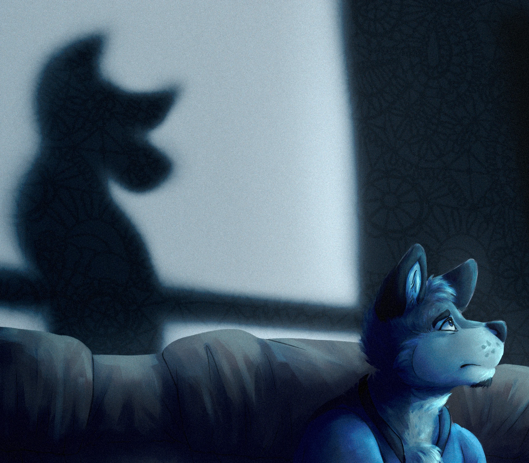 Still a part of the image, this time focusing on the shadow on the wall behind the canine.